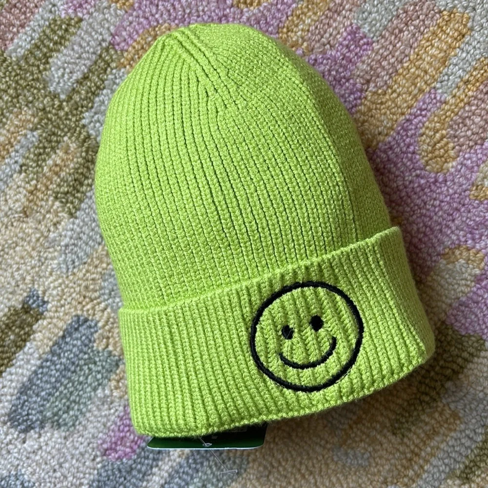 🍦HOST PICK🍦Rainbow Unicorn Birthday Surprise Smiley Beanie Bright Green LIME nwt